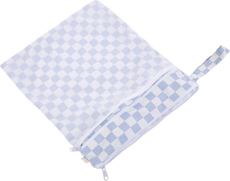 Ali+Oli Water Resistant Dual-Compartment Wet-Dry Bag for Travel, Hook to Stroller, Daycare, Diapers, Diaper Bag, Clutch Bag,15x12 inches (Blue Checkers) - Image 4